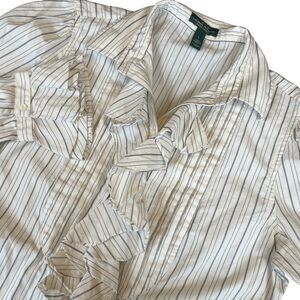Lauren Jeans Co Ralph Lauren Sz L Women's Striped Button Up Blouse Shirt Ruffle